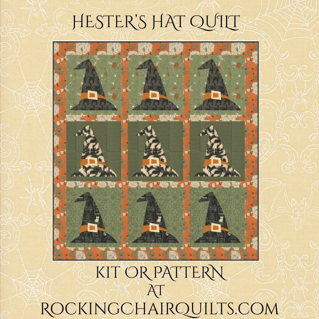 Hester's Hat Quilt Kit now at Rocking Chair Quilts 👻 Featuring HOME SWEET HAUNT fabrics designed by @stacyiesthsu for @modafabrics. This charming pattern was designed by Jenifer Dick of  @everydaystitches. so cute! Shop for Home Sweet Haunt at the l