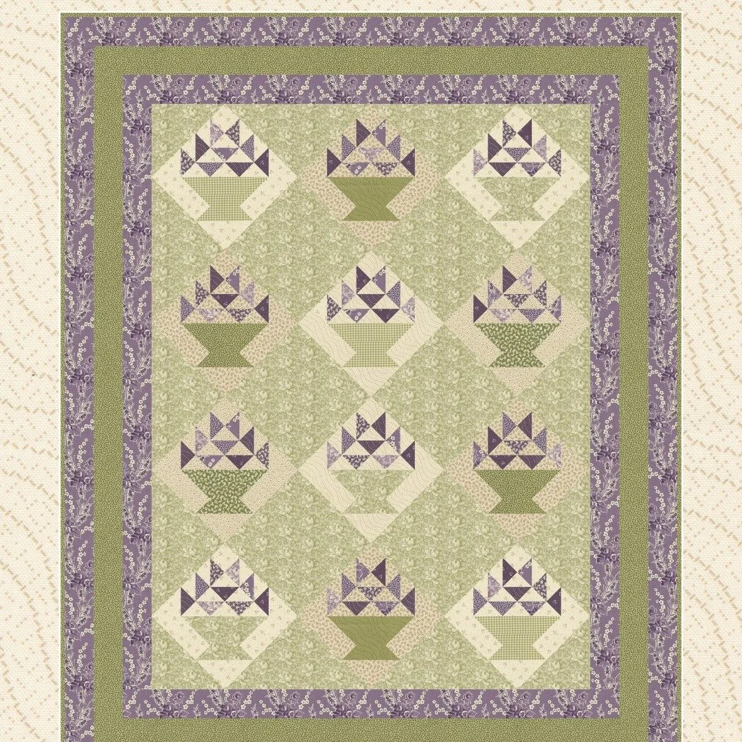 Look! 👀from designer @betsy_chutchian and @modafabrics it's the Good Night Irene fabric collection. Available now @rockingchairquilts  check out these lovely quilt kits, Evelyn's Flower Basket Kit, The Jesse Quilt Kit, and Moda's curated Lilac's and