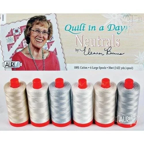 On the shelves @ RCQ, It's Quilt In A Day's Neutrals! 
This Aurifil Thread Set is a Special Value!from Aurifil Design House, a  perfect set of neutral colors curated by Eleanor Burns/

Thread Box includes 6 BIG spools (1422 yards each) of 50wt 100% c