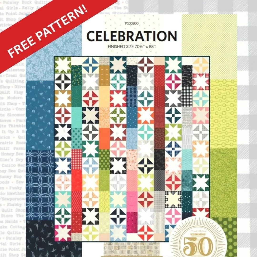 Love Love Love Moda! 💚💛🩷 As Moda celebrates their 50th year during 2025, you too can celebrate with Moda.  The kind folks at Moda have provided a FREE PATTERN download  featuring their new anniversary fabric collection! 
 @modafabrics has created 