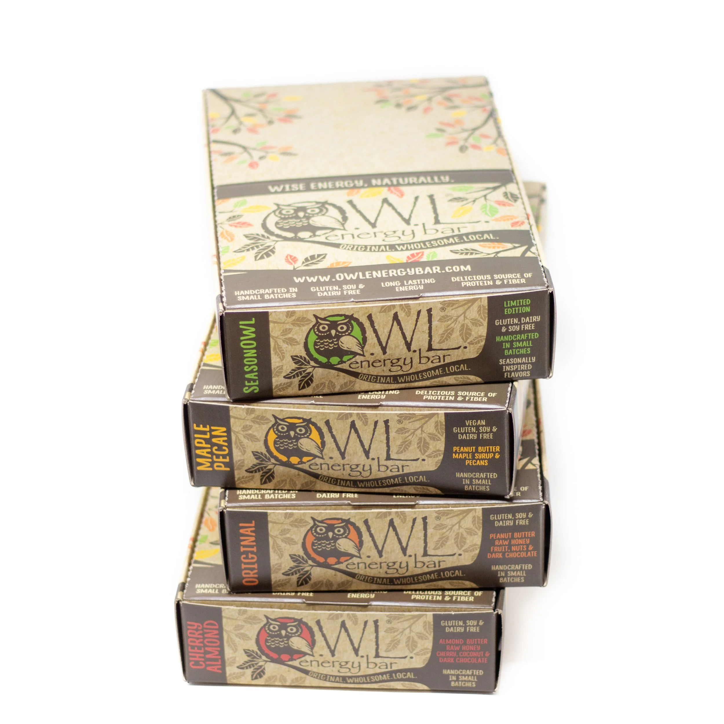 Stack of 24 count OWL energy bar cases
