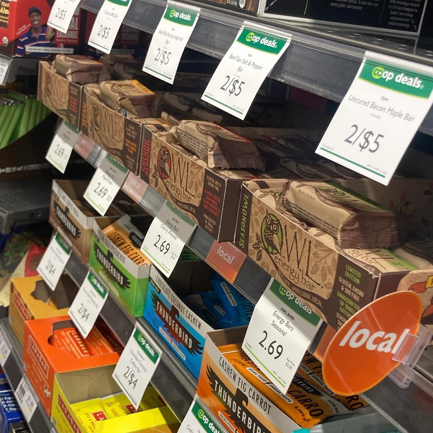 Everyone welcome @monadnockcoop ! OWL Energy Bars are on sale through March 16 for $2.69 a piece which we think is worth hooting about. Wonderful people of Cheshire county and Keene, NH come on down to your friendly neighborhood coop and stock up on 