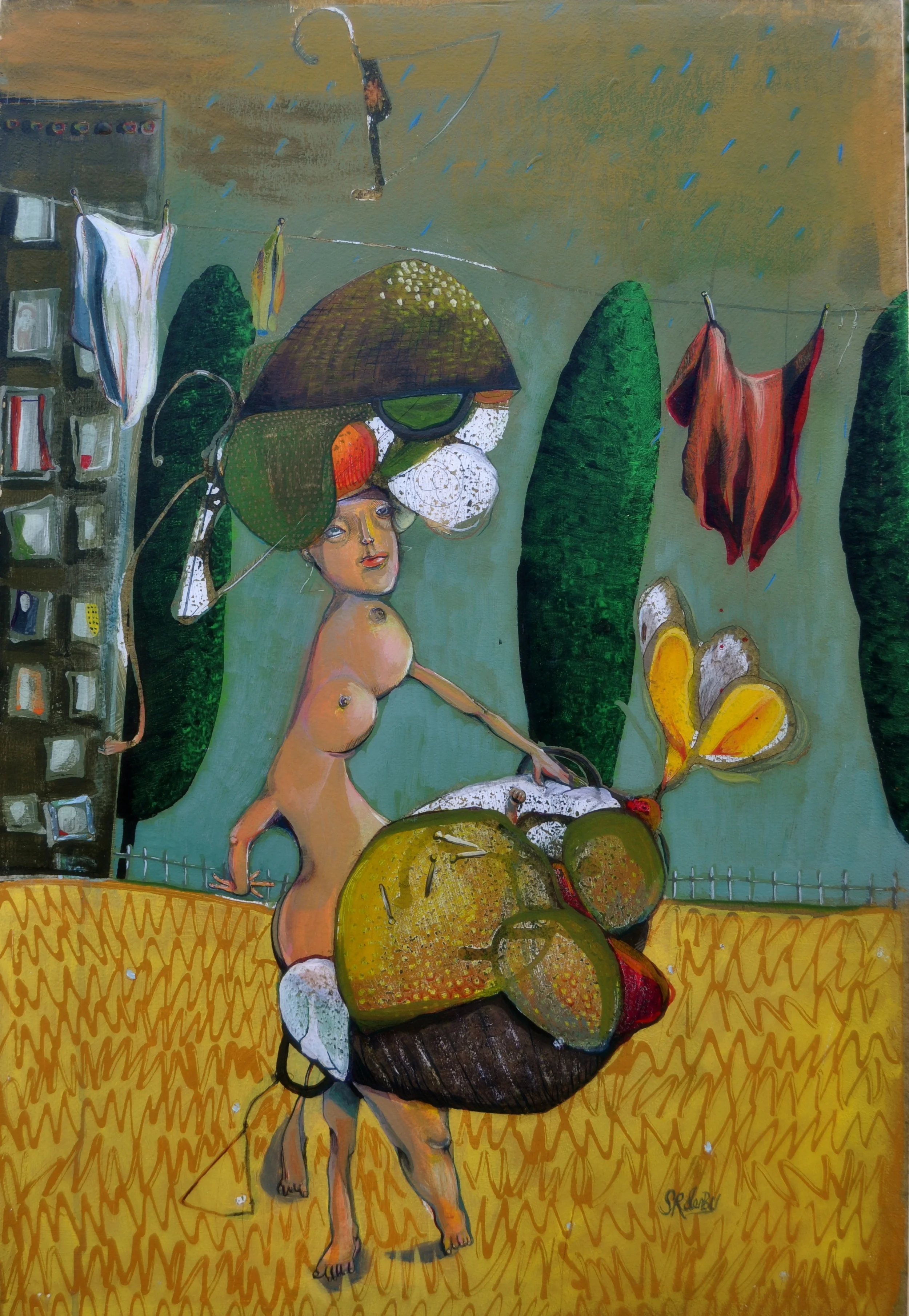 Gathering laundry before a shower