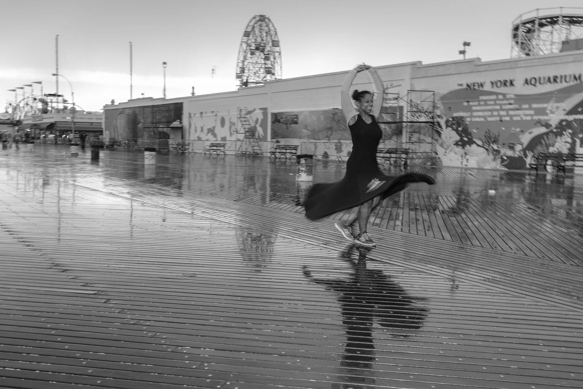 Twirling in the rain, Coney Island Boardwalk
