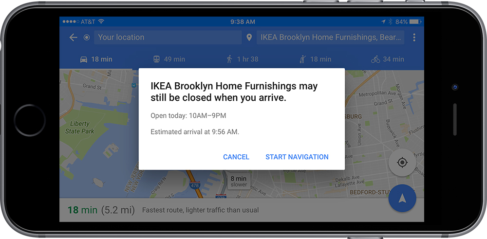 Google Maps also offered other helpful hints, like this.