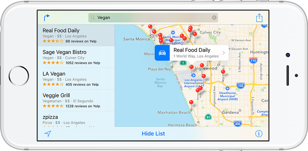 Apple Maps lacks filters, but always shows the map.