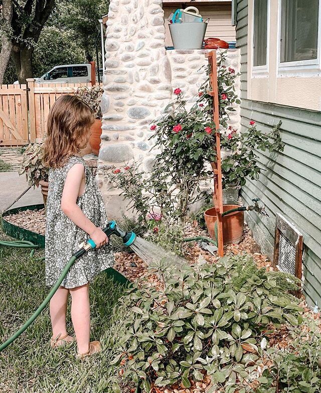 We didn&rsquo;t install any automatic watering devices when we landscaped but I do have an ever-helpful, eager to please 5-year-old and I think that it may be even better 😍