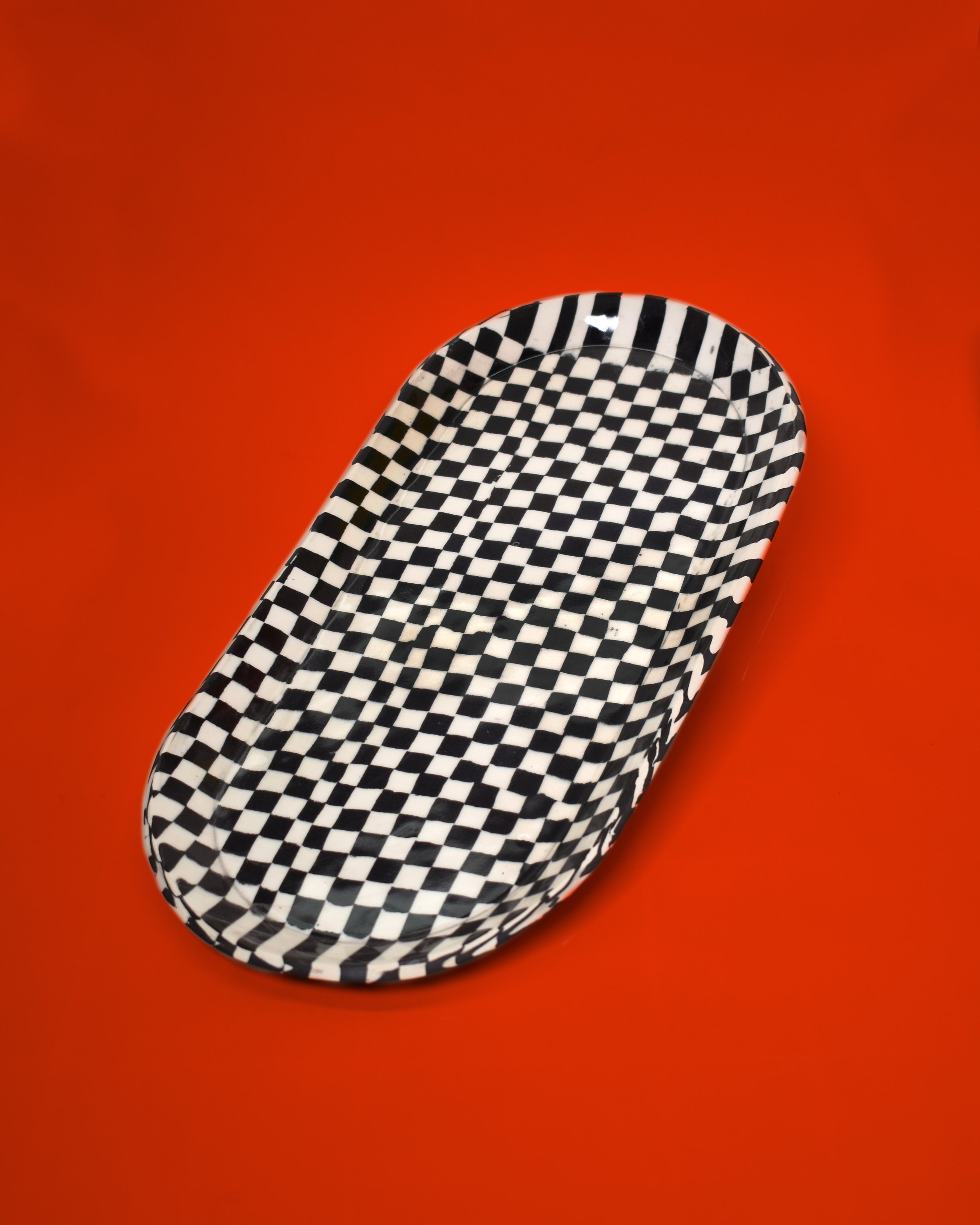 Black and White Large Checkered Platter