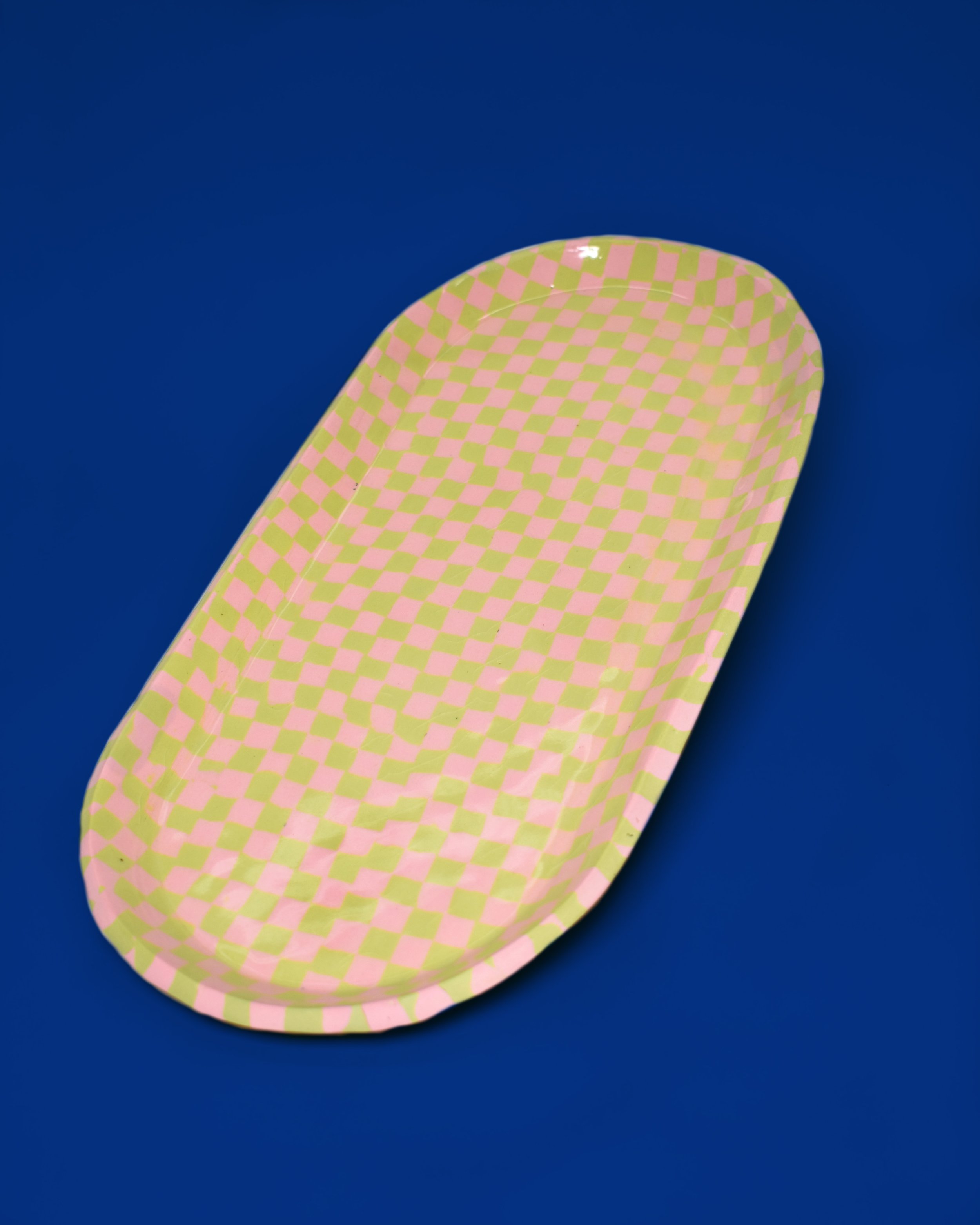 Large Checkered Platter Pink and Green