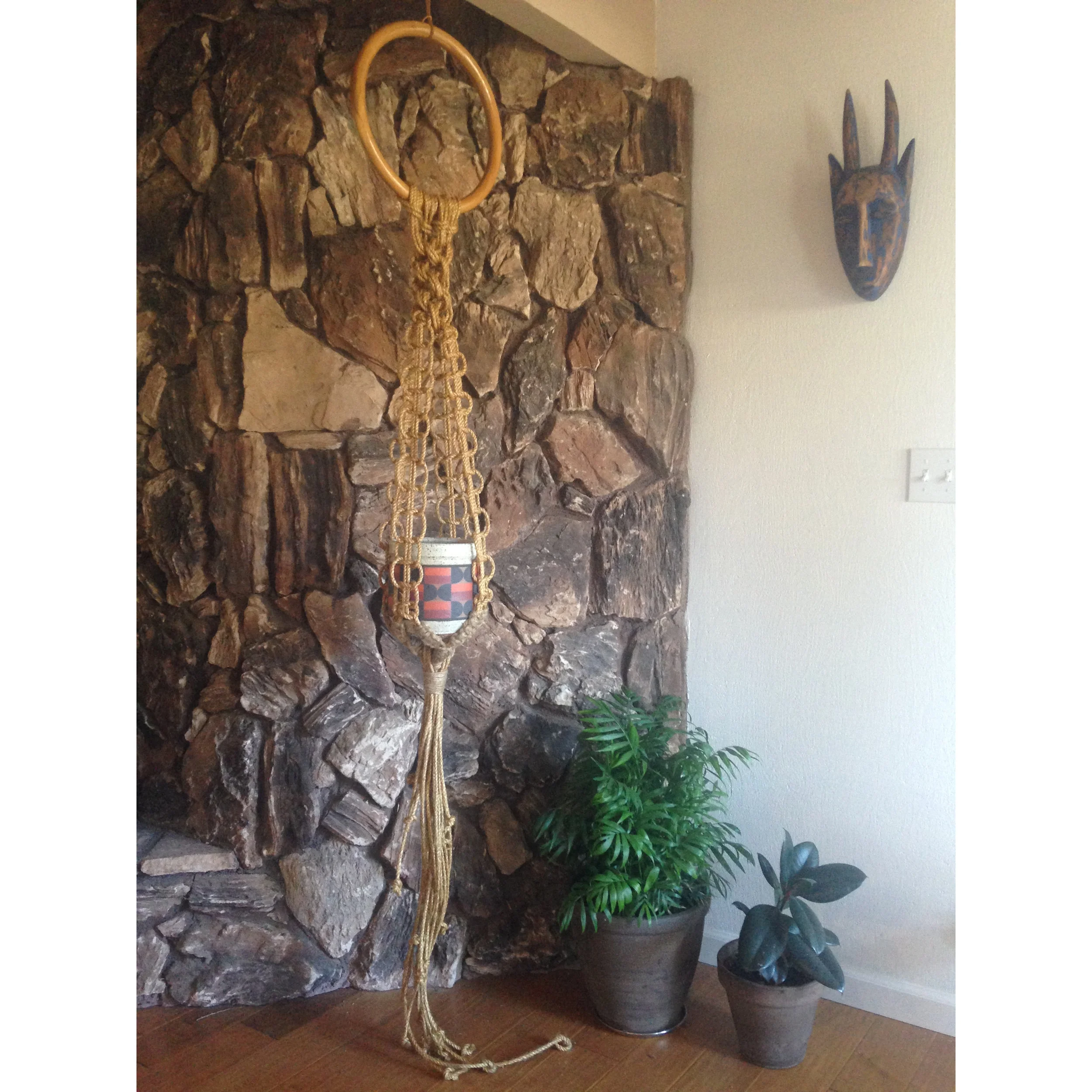 Macrame Hemp and Jute Planter with Rattan ring.