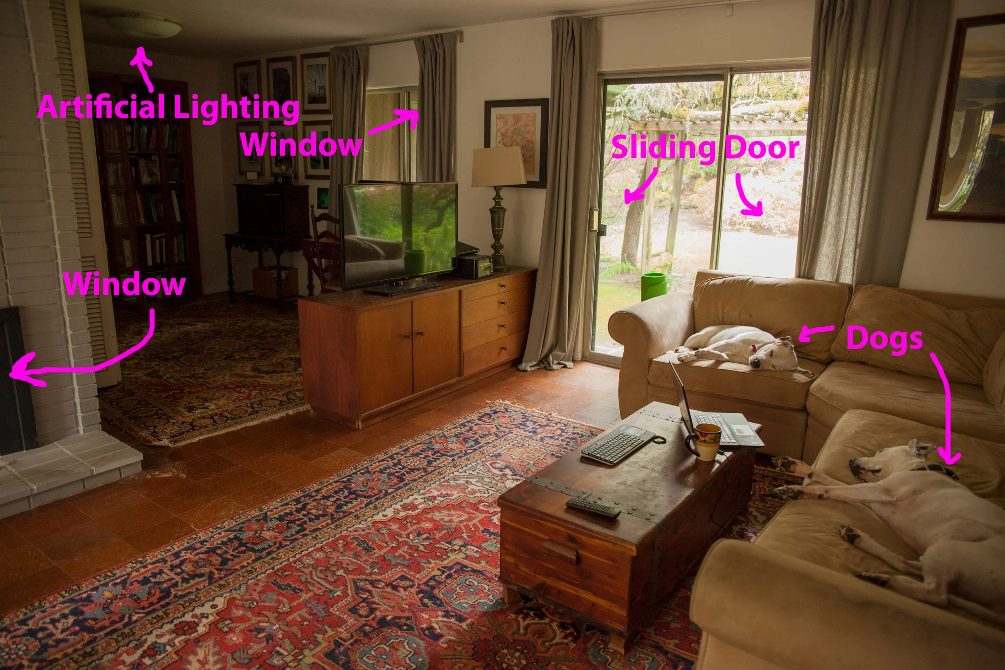 Observation of the existing space, including possible light sources.