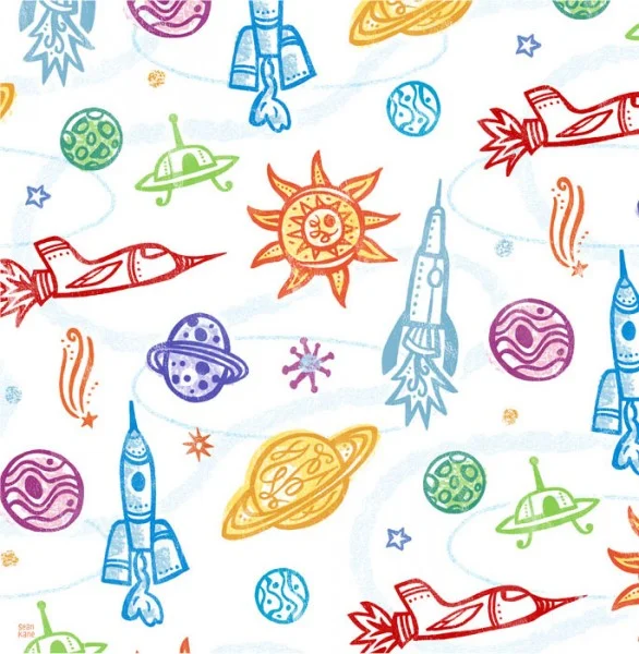 Rockets and Planets Surface Design Pattern.