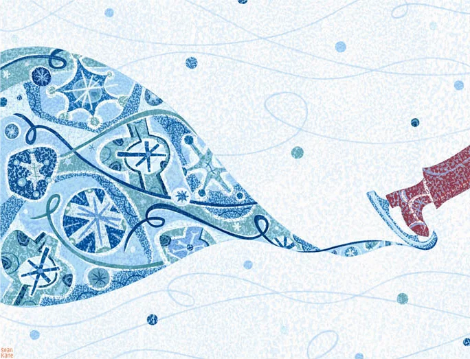 "Skating" for Rogers' Chocolates Holiday Gift Tin and Pierre Belvedere Greeting Card . Additional licensing opportunities are available. Inquire >