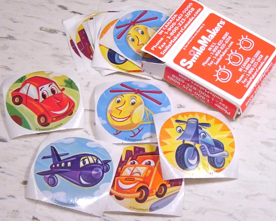 Set of happy vehicles for kids stickers. Client: SmileMakers.