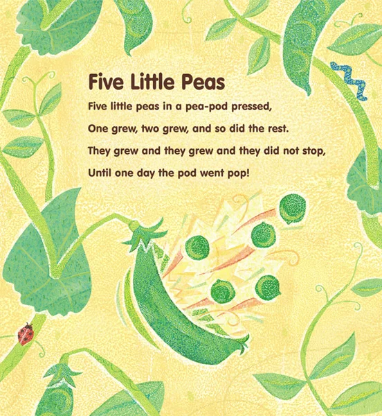 Five Little Peas poem illustration for textbook. Client: Houghton Mifflin