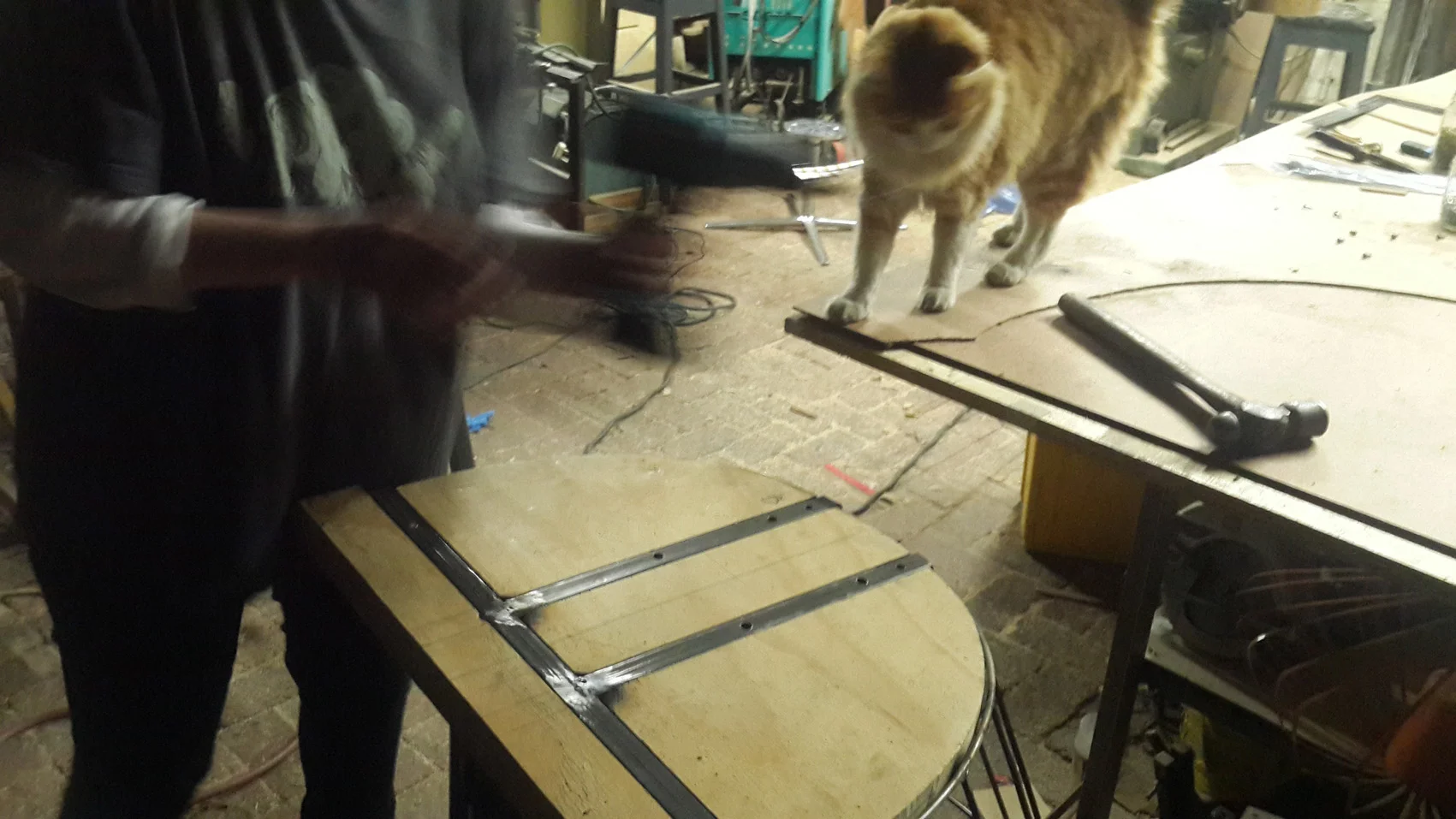 Olivia & Charles building the frame for the reception chair