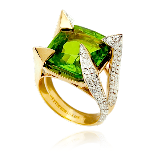 one of a kind Afghan Peridot and Diamond Ring