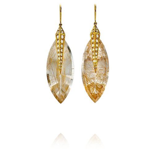one of a kind Rutilated Quartz and Diamond Earrings