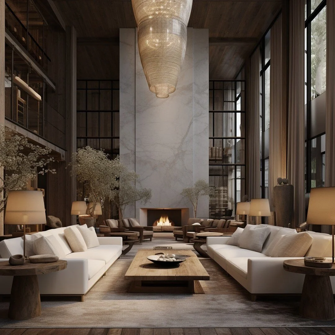 5-Star Hotel Lobby Conceptual Design Featuring 2-Story Marble Fireplace 

#hotel #lobby #design #interiordesign #marble