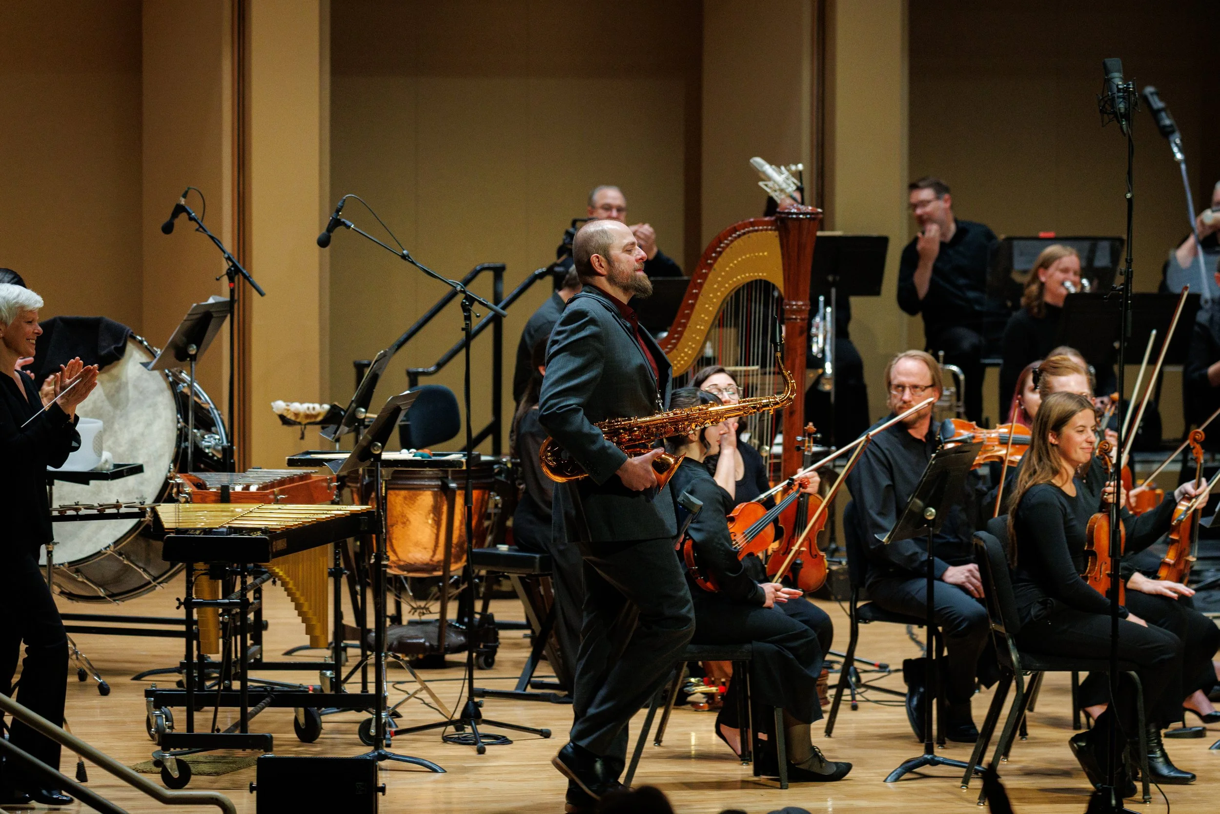 Jon walking on stage to perform with the Idaho State-Civic Symphony