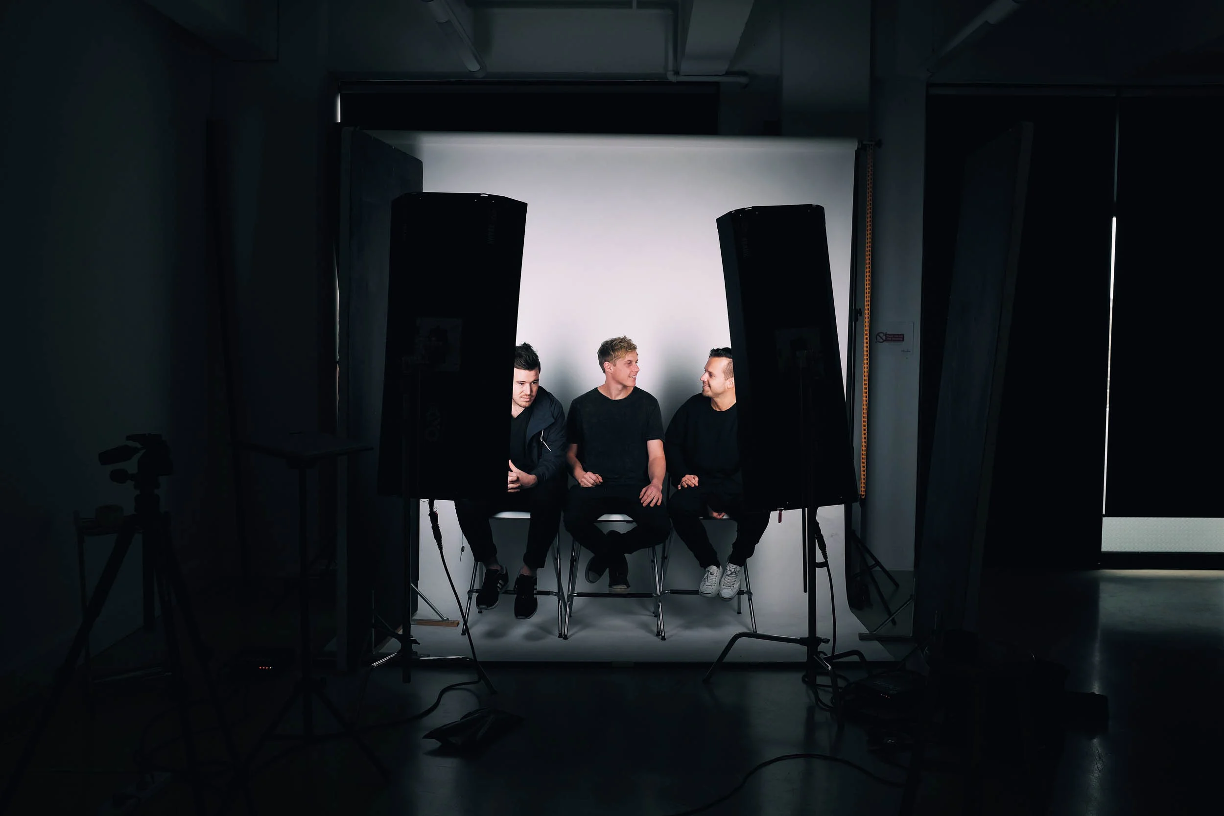 Rufus Du Sol pose for a studio portrait