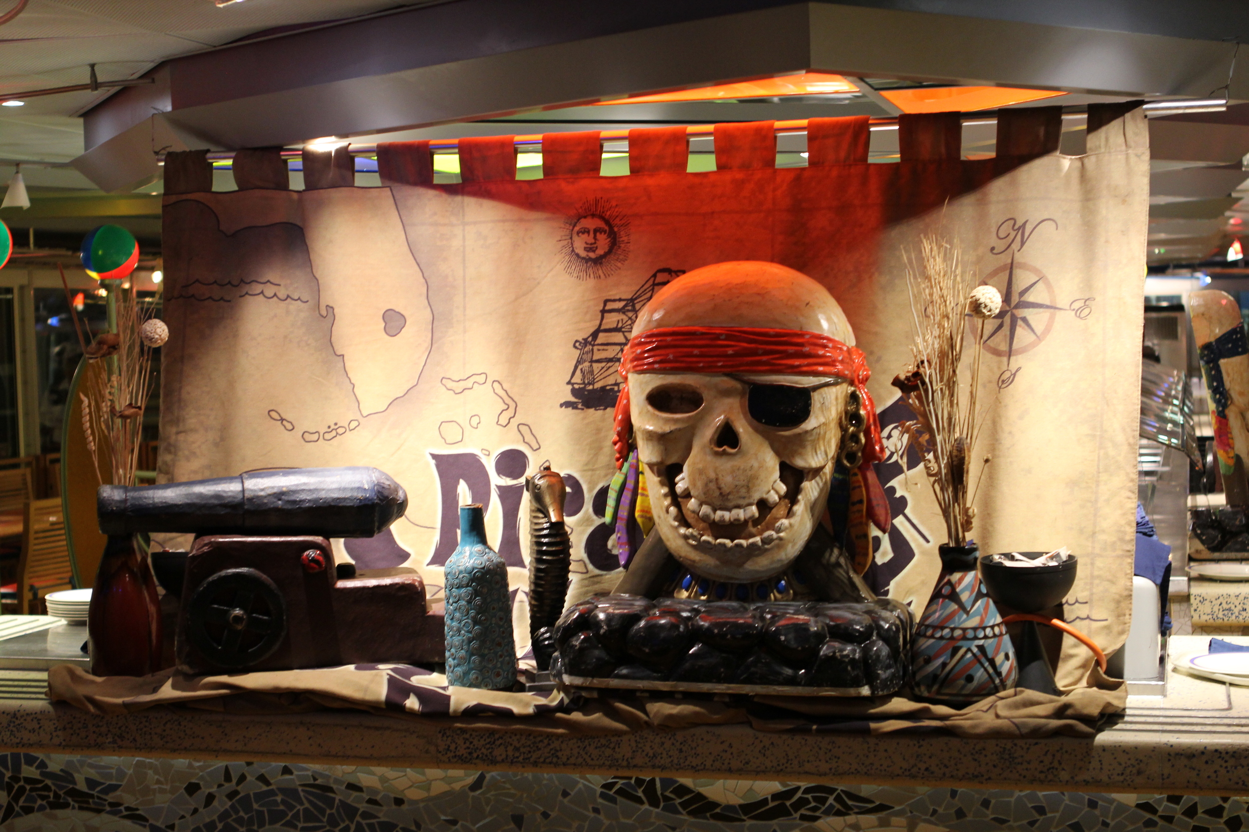 Decorations at Beach Blanket Buffet on Pirates' Night.