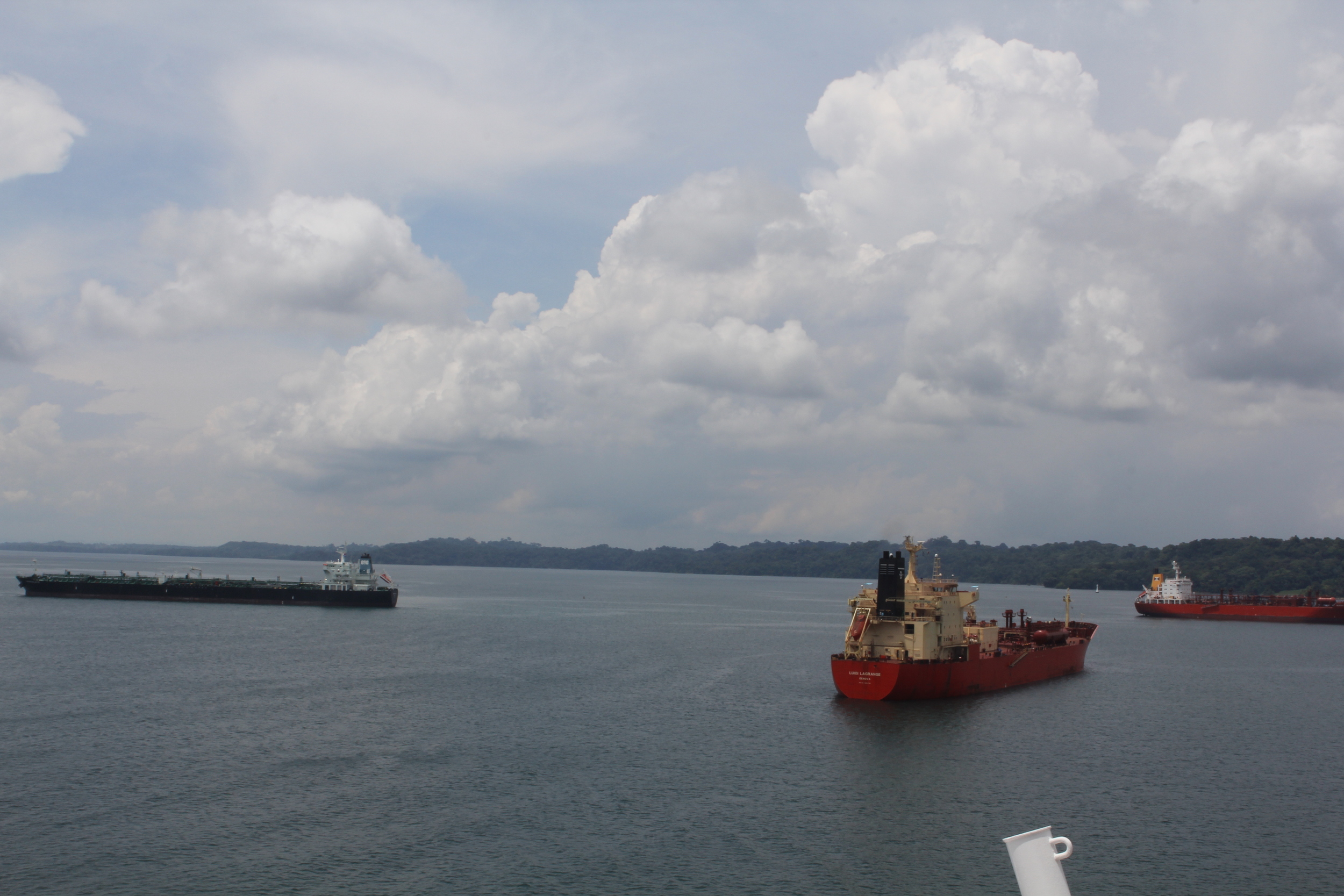 Ships waiting their turn to go through the locks into the Caribbean Sea.