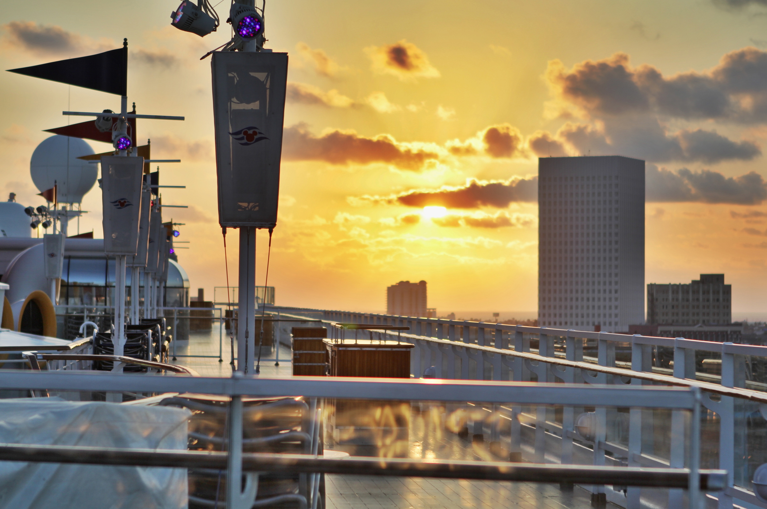 Sunrise over Galveston as we pull into harbor.