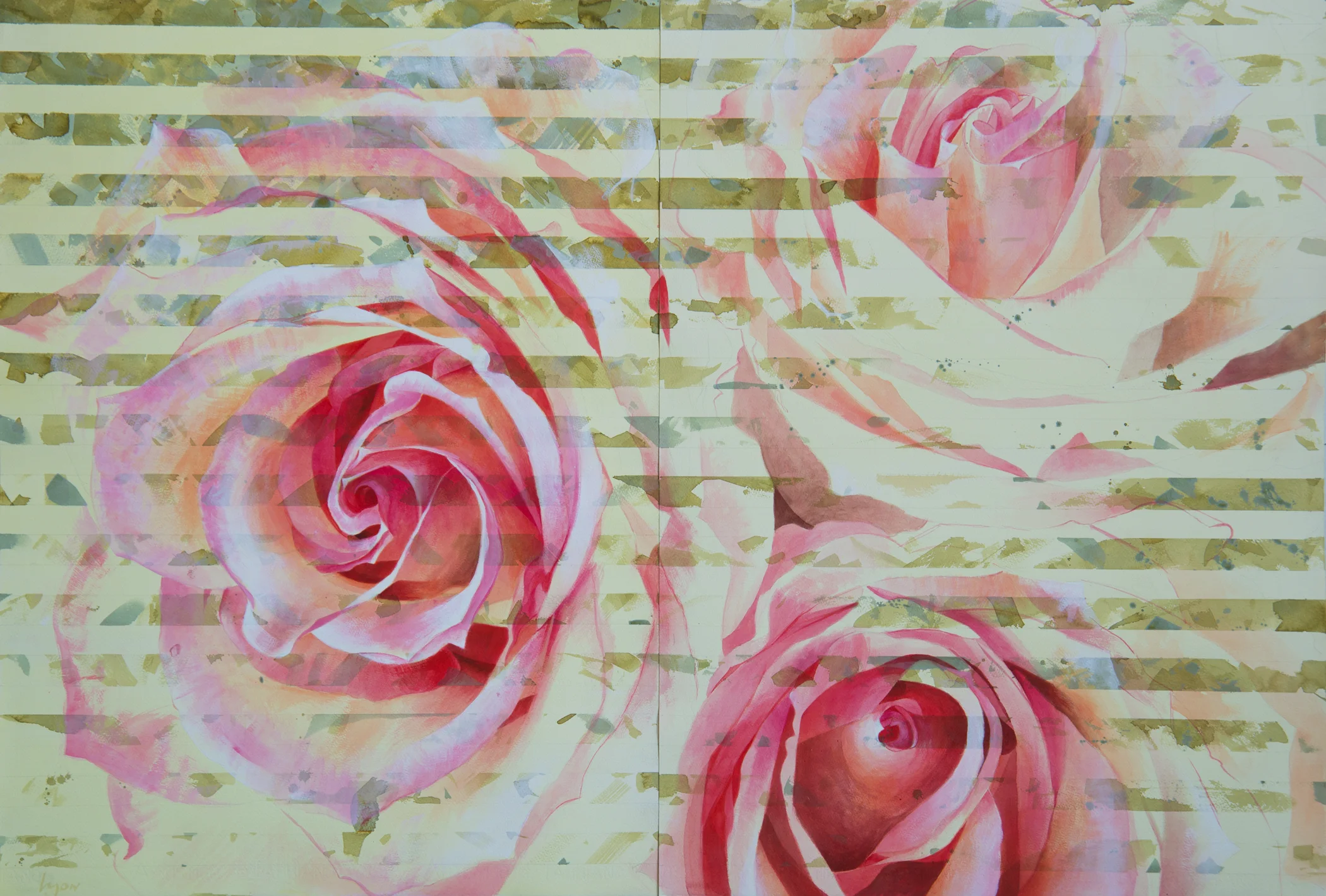 Three Roses (diptych), watercolor & inks on paper, 30" x 44", 2015