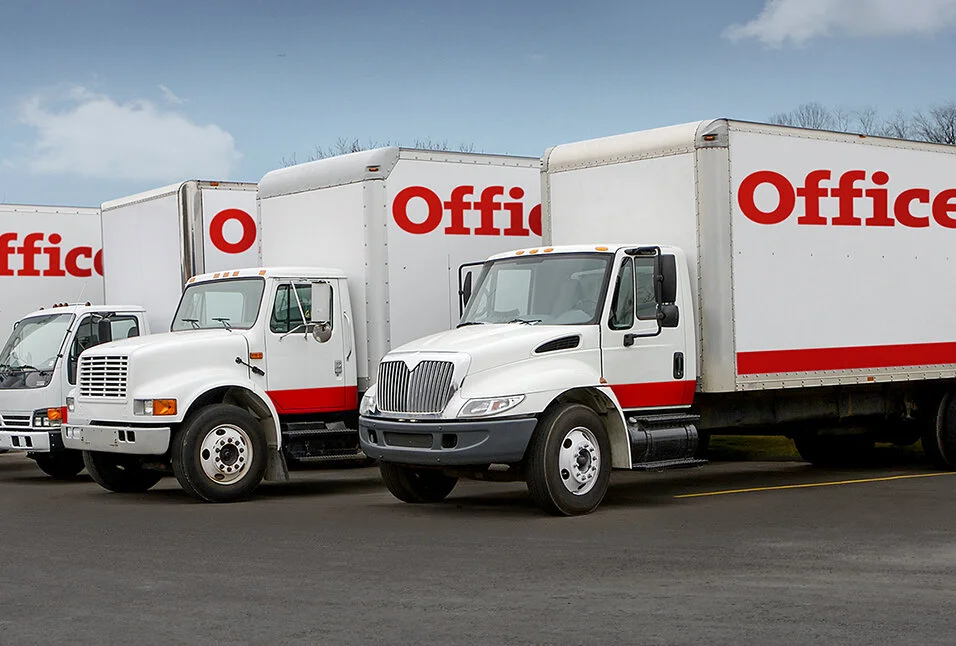 Image after retouching, cleaned up trucks added graphics and sky