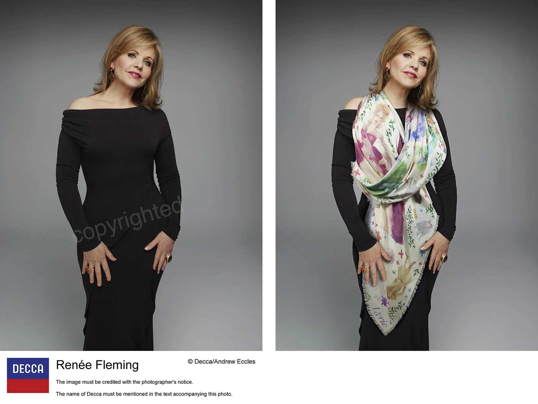 I was asked to add a supplied shawl to Renee on the account they did not want to re-shoot the image.