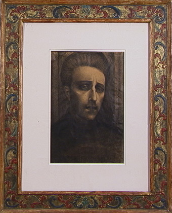 Self Portrait 1918 Raised Gesso Scraffito Gold Leaf frame by Herma Bogdanovich (c. 1960)