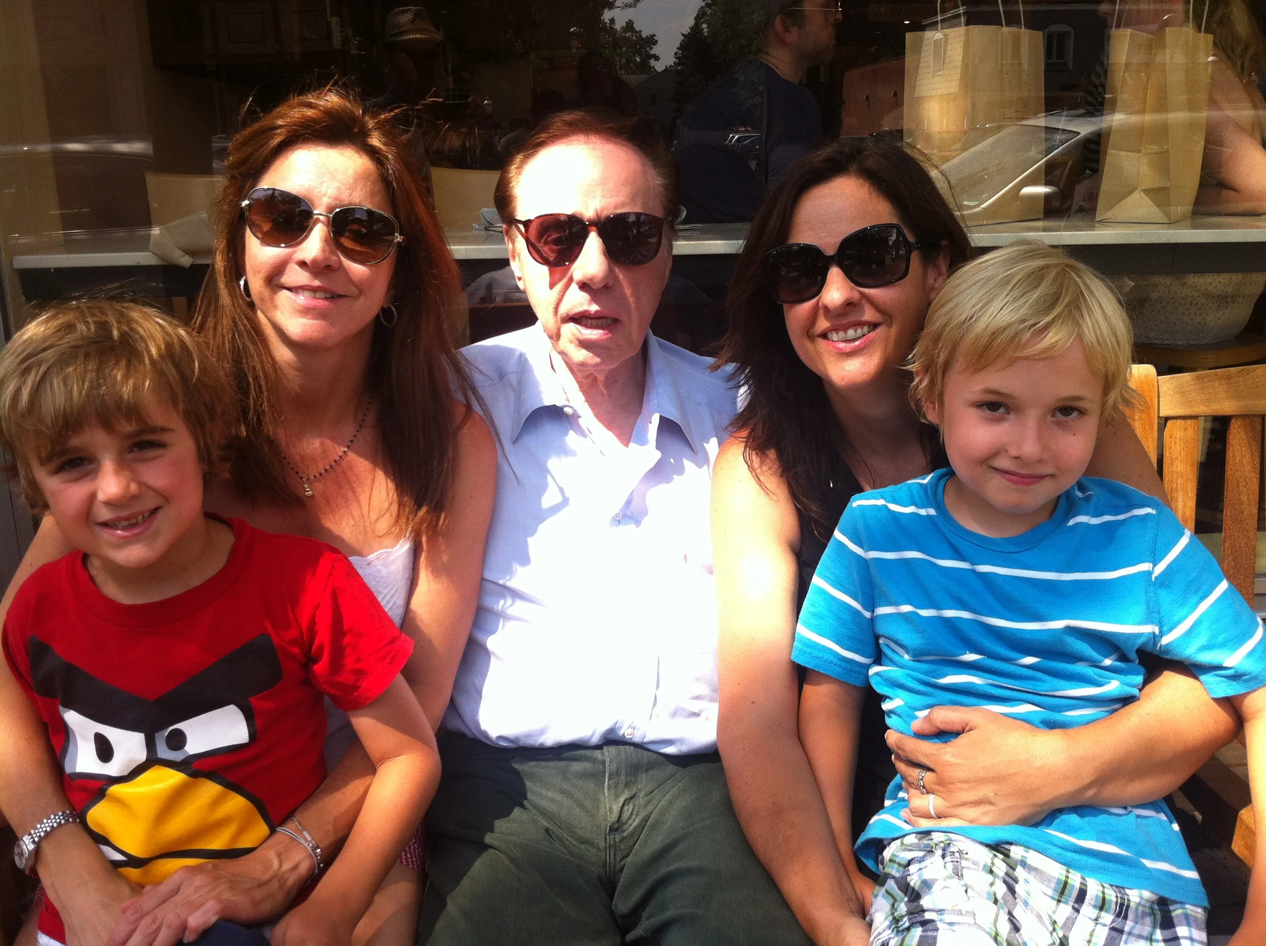 Peter Bogdanovich w daughter Antonia & son Maceo (Left); daughter Alexandra (Sashy) with son Levi (Right)