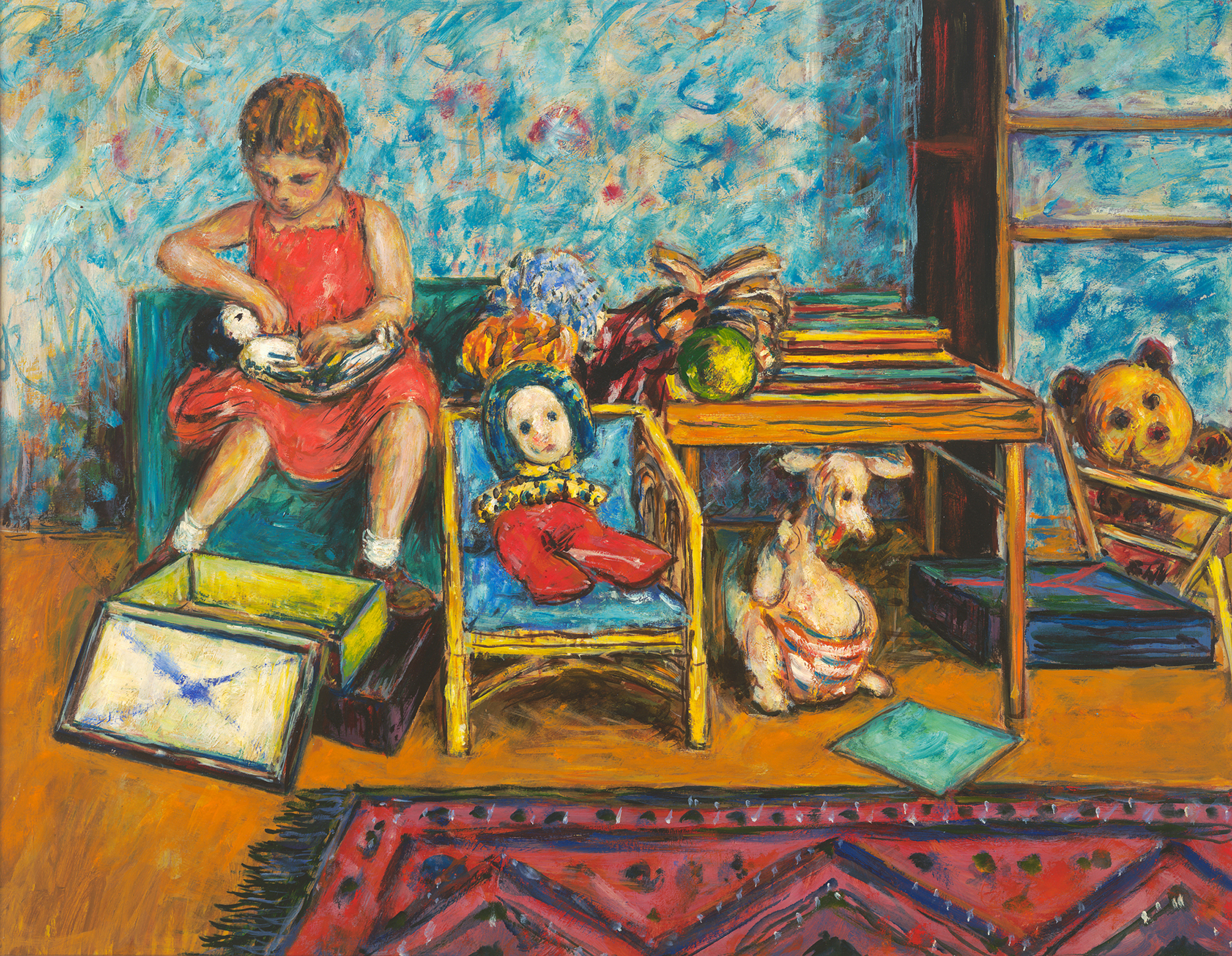  Anna and Sophie the Kangaroo
Oil on Panel
Estate Stamp, c. 1957
19 x 24 inches 