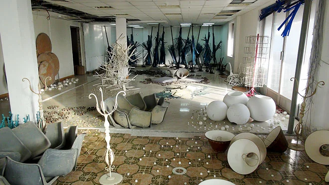 Sara Ramo, The Garden From Free Zone. 2013 Site-specific installation, varied objects found inside the bank building and the basement of the Culture Department located in the Free Zone of Sharjah. Photo: Haupt & Binder.