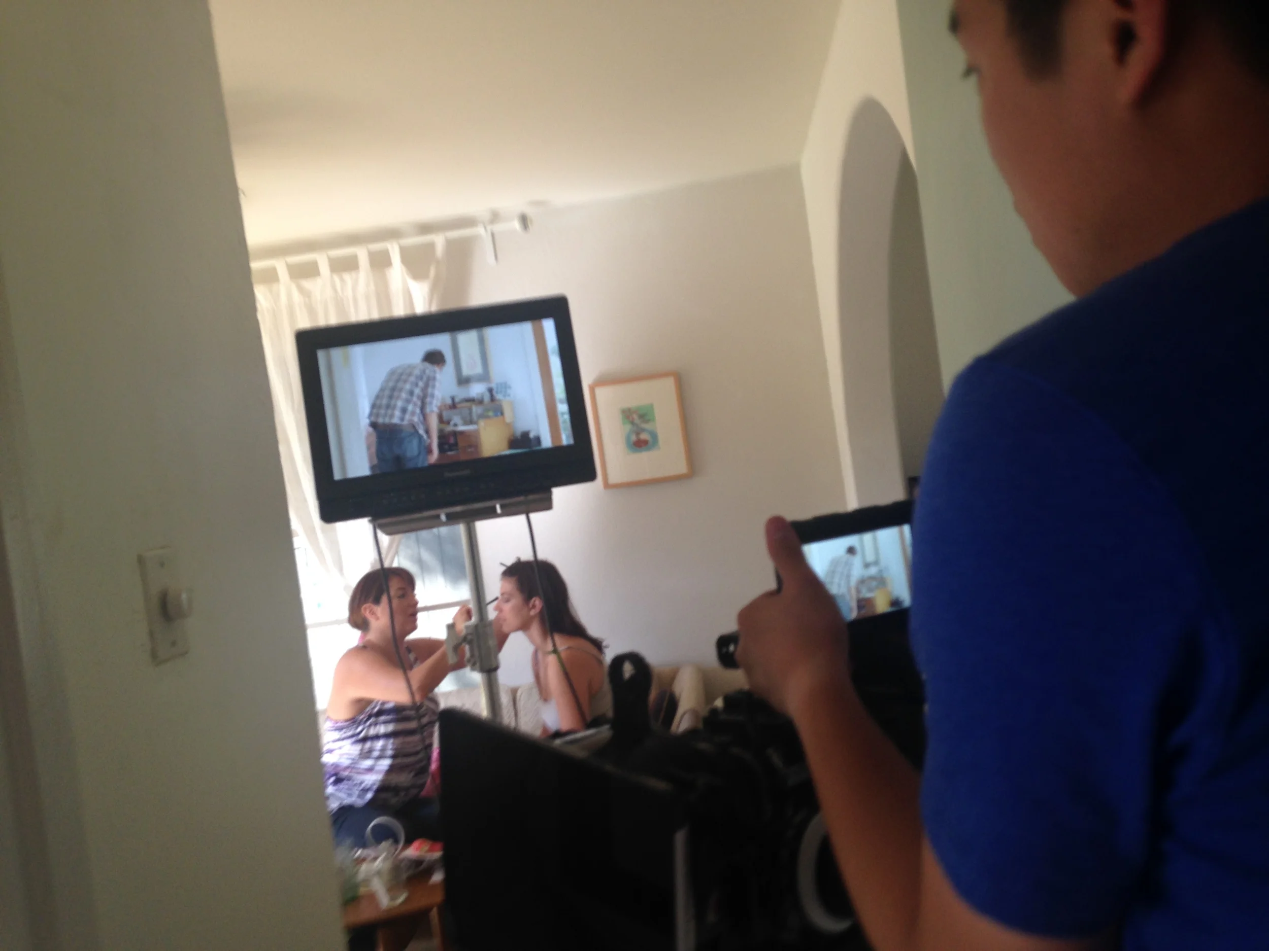makeup artist gets actress, Teresa, ready