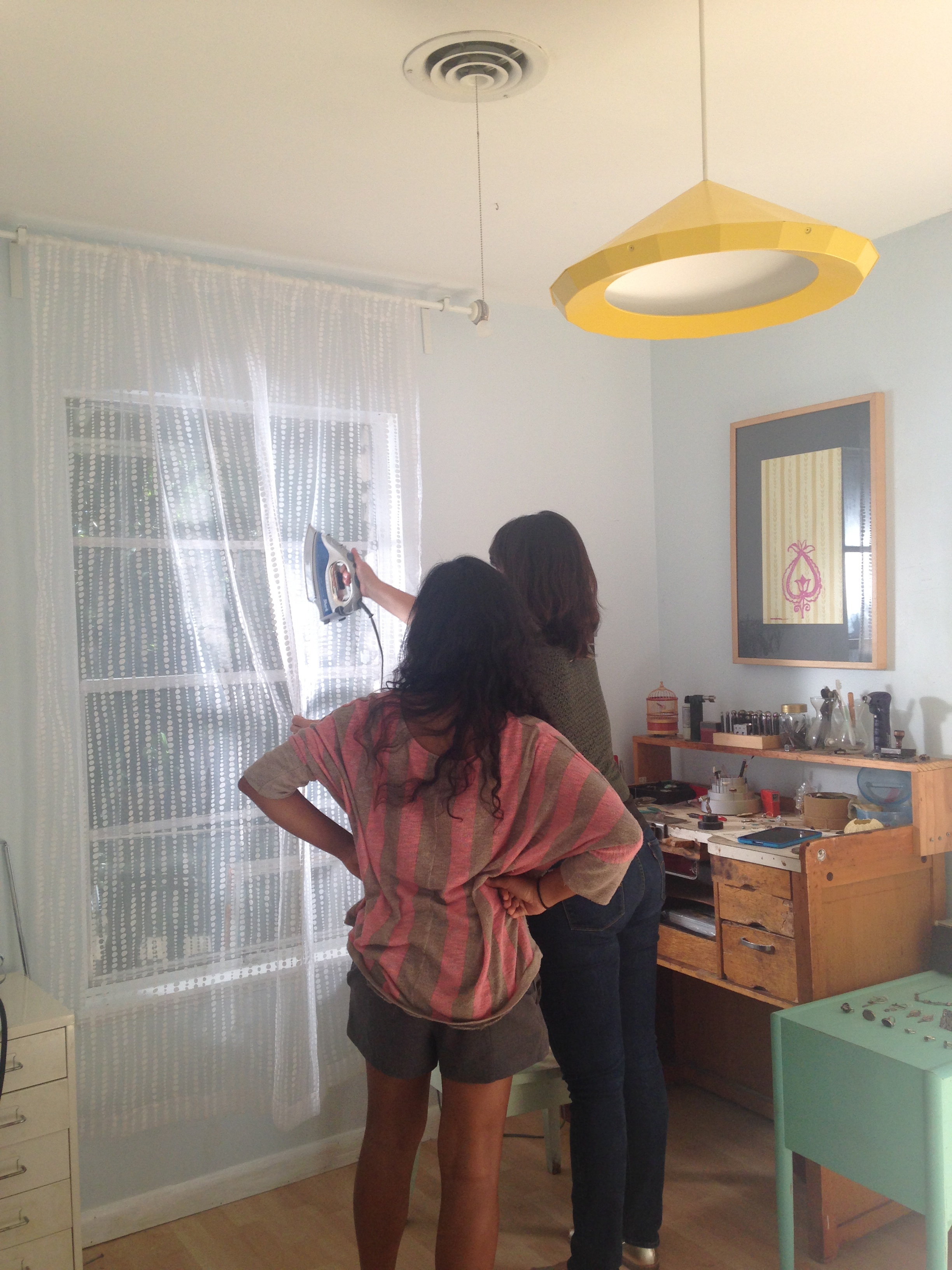 curtain in studio gets a steam treatment