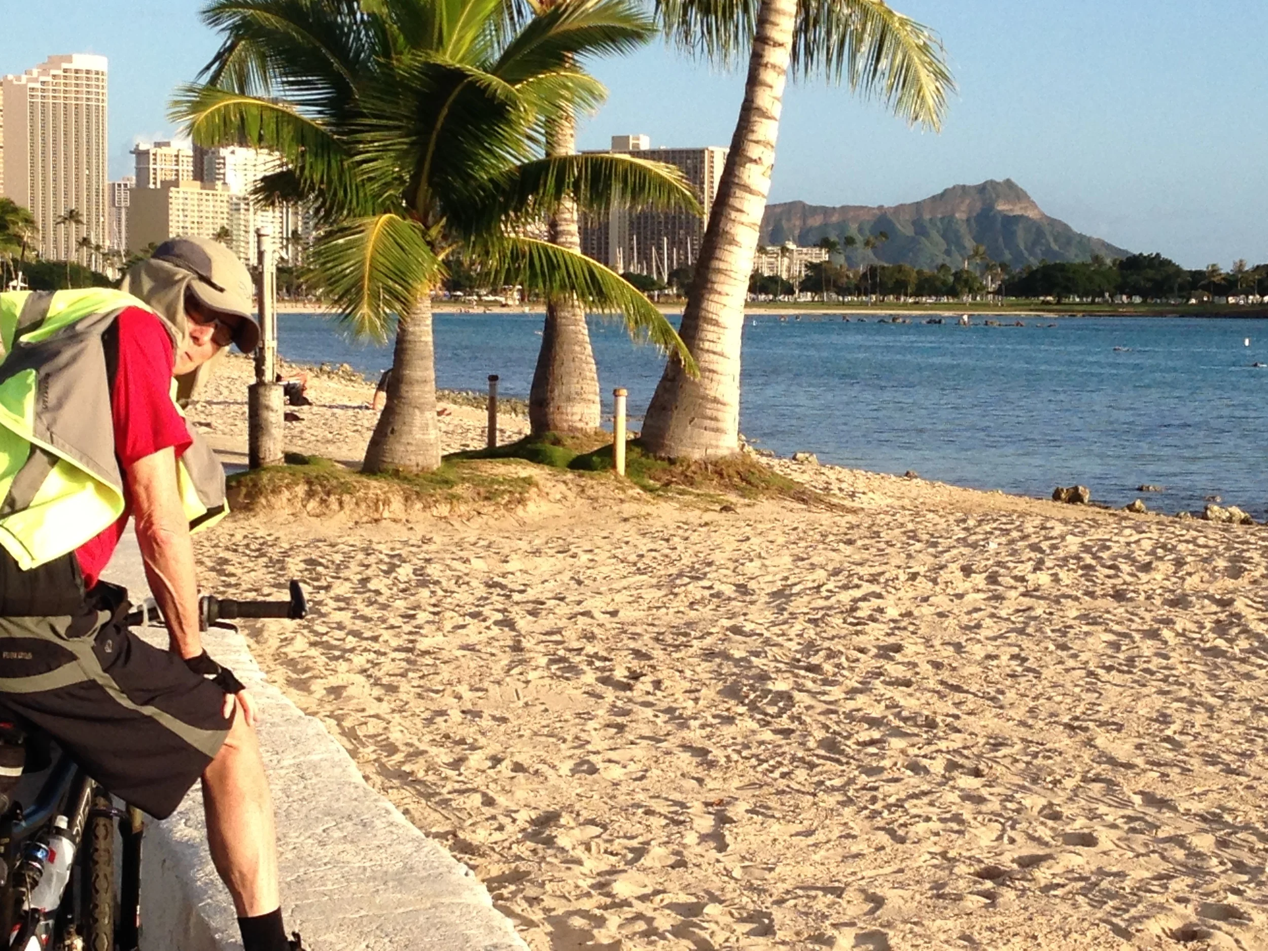 Jack riding his bike at his favorite neighborhood park, Ala Moana Beach Park.