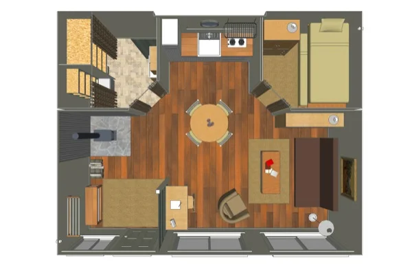 Here is the floor plan for this three 20' container cabin. Check out the blog for a ton more pictures at www.tincancabin.com