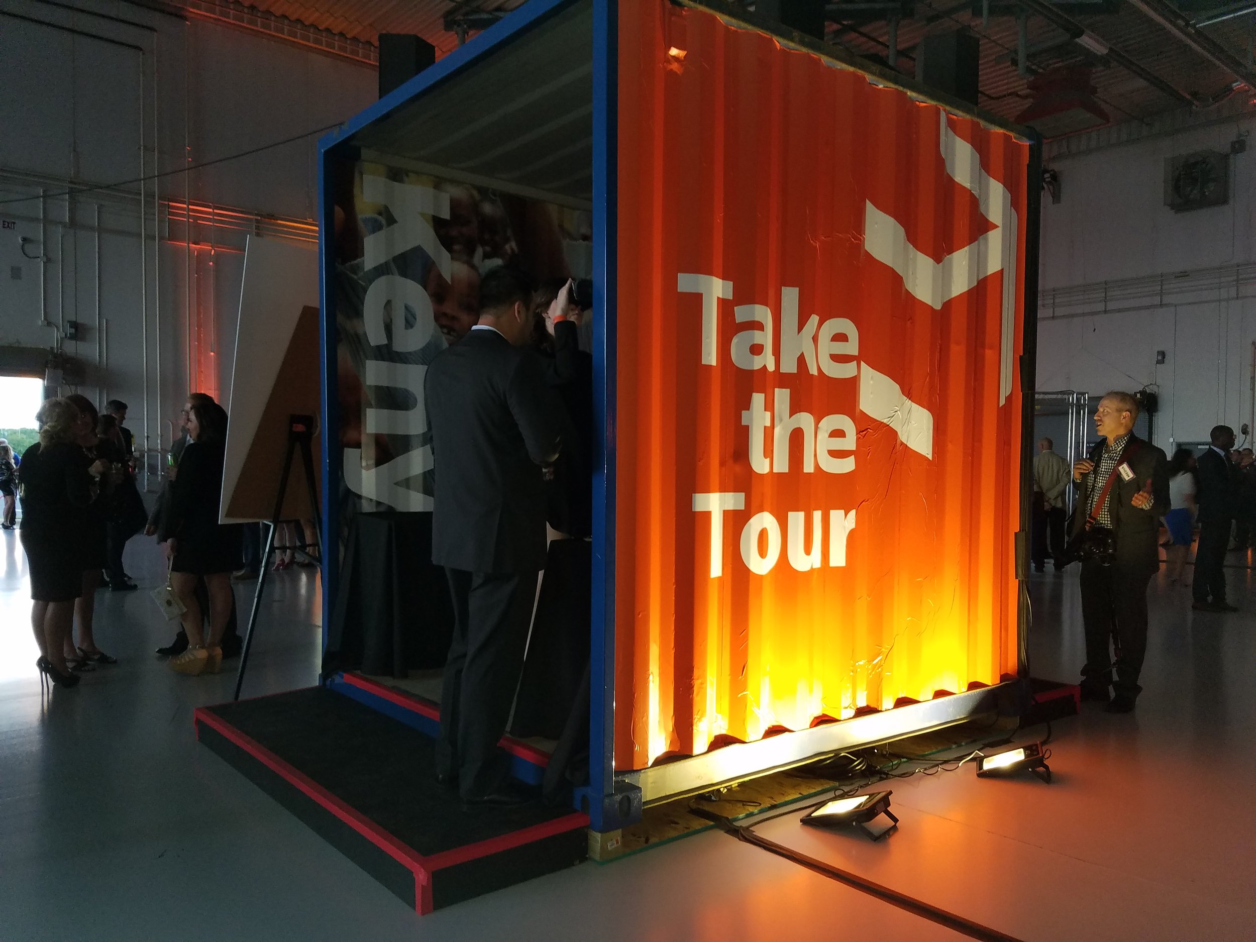 Virtual reality booth made from a container "tube"