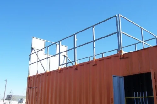 Second story window opening and wood and steel roof replaceable panels from other side