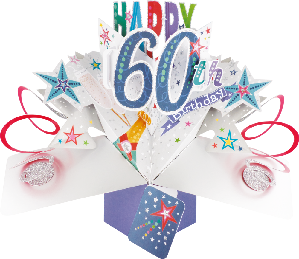 60th Happy Birthday 3D Stars Pop Up Card