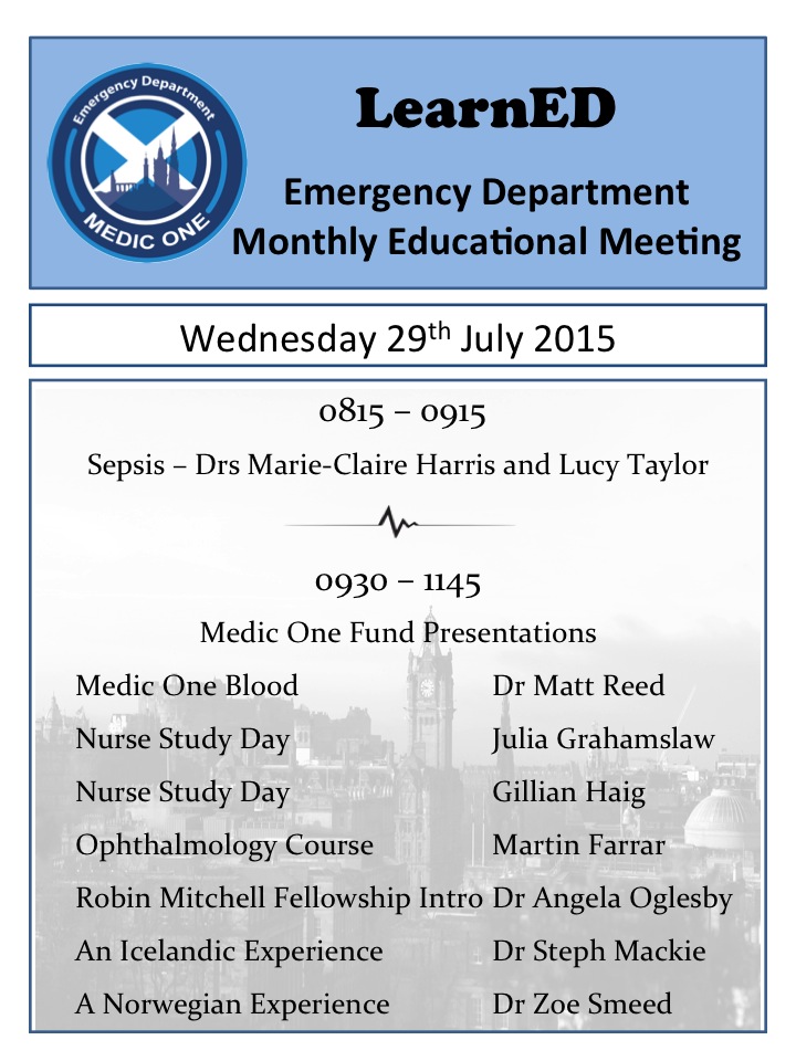 See you on Wednesday to hear how we're getting on in the fight against sepsis and how the Medic 1 fund is supporting staff further their education. Everyone welcome!