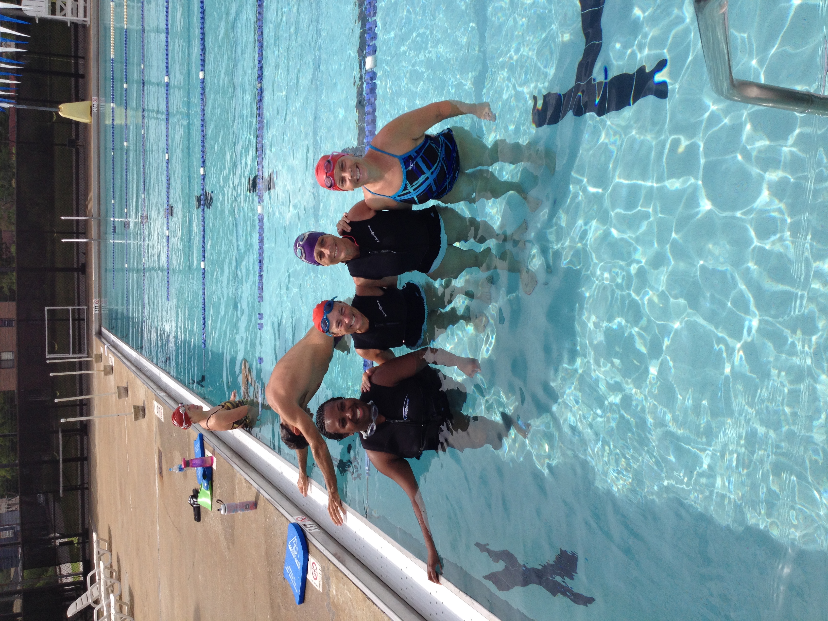 Kathleen with more new swimmers at conclusion of a Beginner class held July, 2014