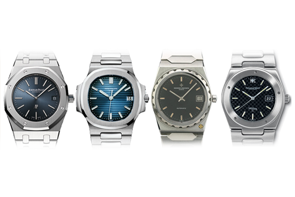 Left to right: Audemars Piguet Royal Oak, Patek Philippe Nautilus, Vacheron Constantin 222, IWC Ingenieur