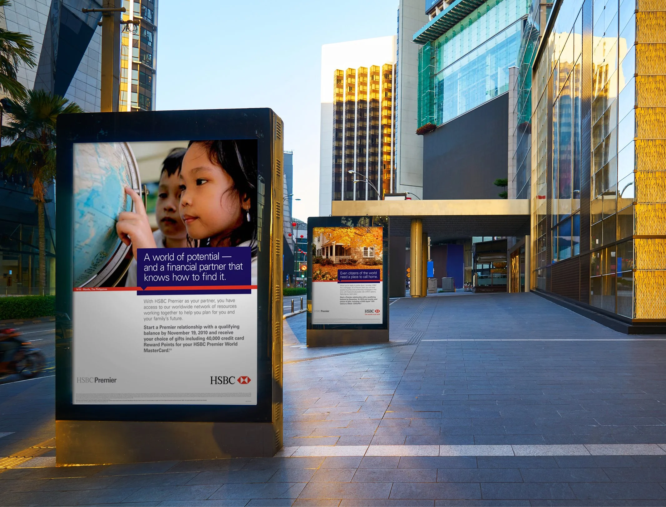   HSBC Premier Posters:  Large format posters for HSBC Bank. Content was used in outdoor displays, airport kiosks and retail outlets.   Role:  Designer and art director   