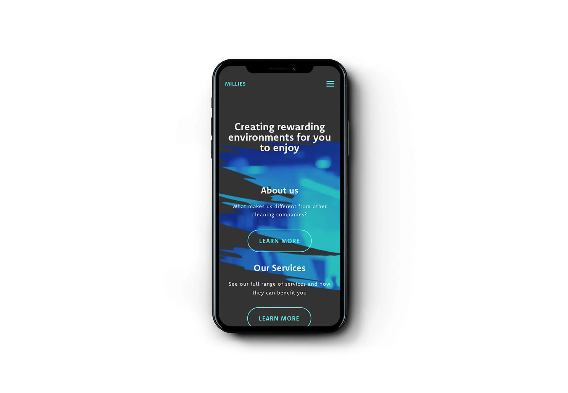 Mobile website mockup for Millies Commercial Cleaning - THAT Branding Company - Creative Design and Branding Agency in Newcastle Gateshead and Durham.jpg
