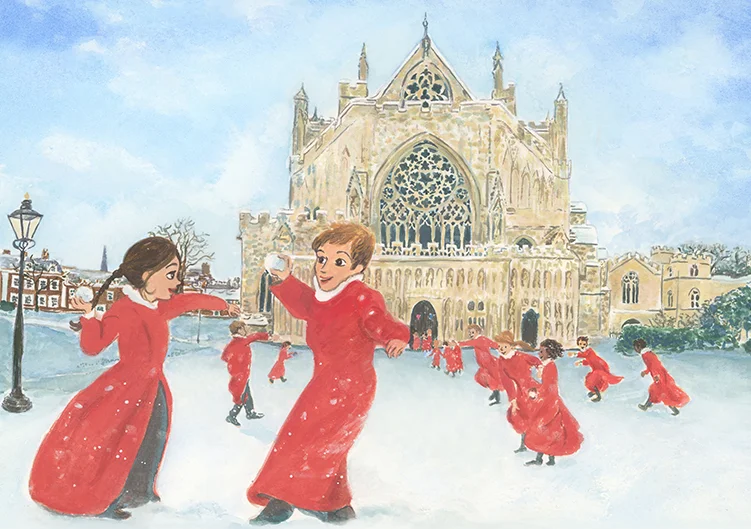 Snowballing Choiristers, Exeter Cathedral
