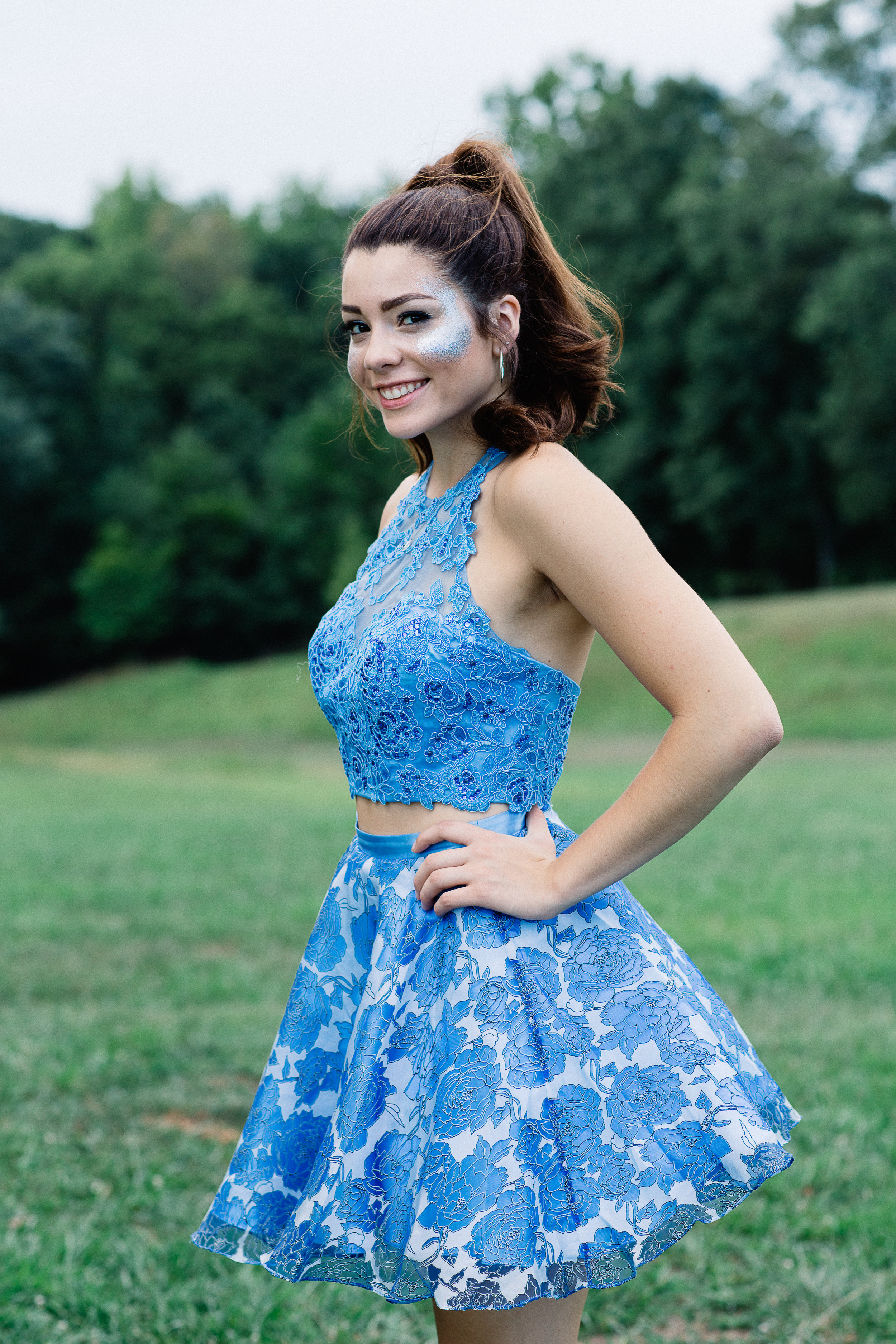 Lace Blue Two Piece Homecoming Special Occasion Dresses