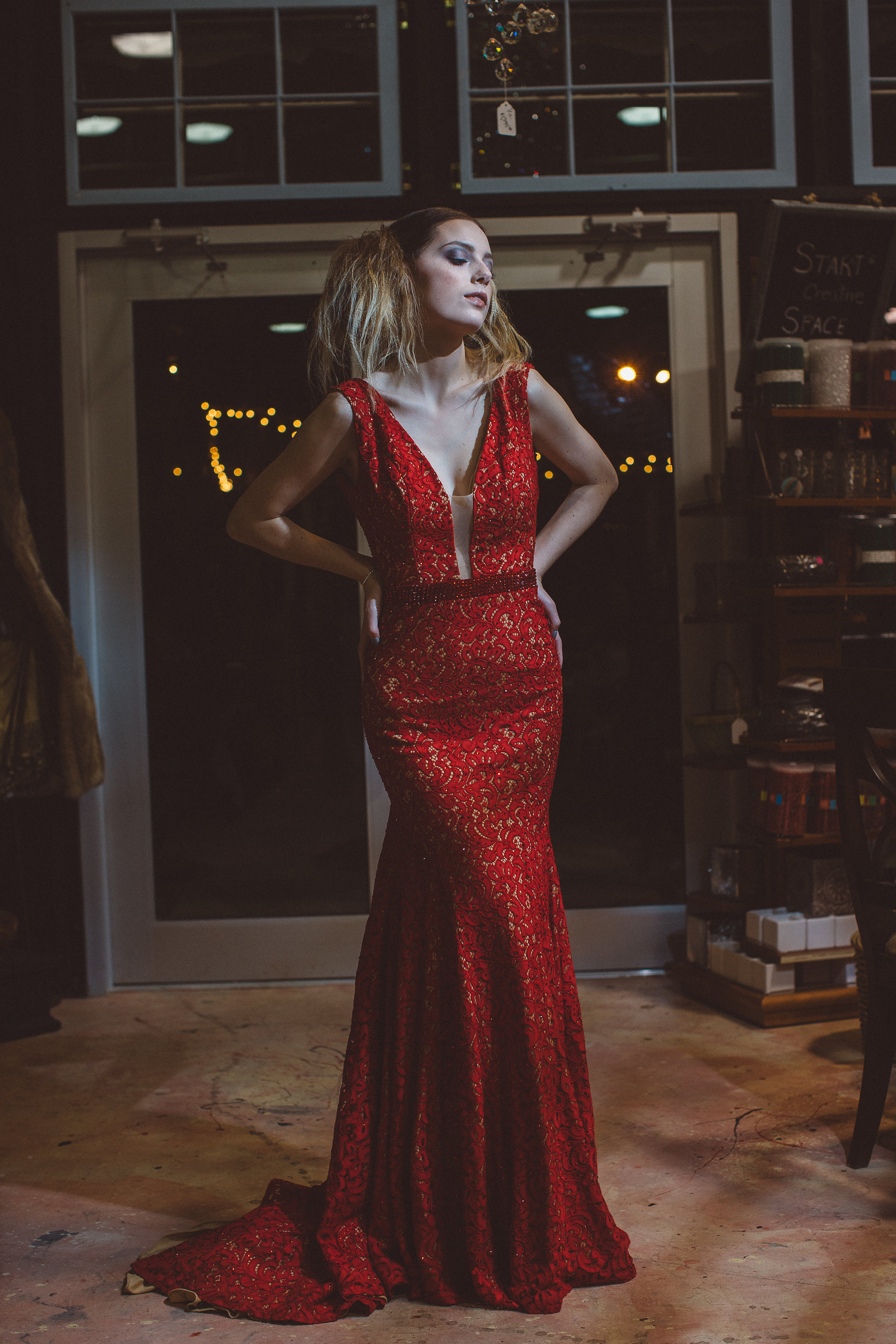 Unique Sparkly Red Plunging Neckline Floor Length Formal Dress